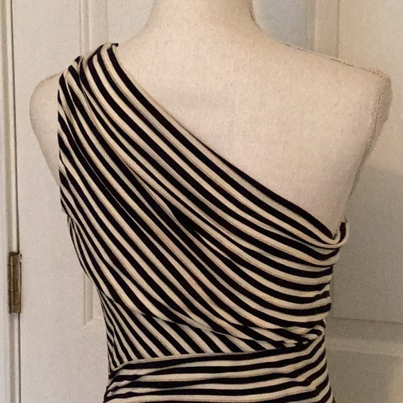 Cache Vintage Navy, White & Gold Striped One-Shoulder Top w/ Gold Buckle - Picture 7 of 11